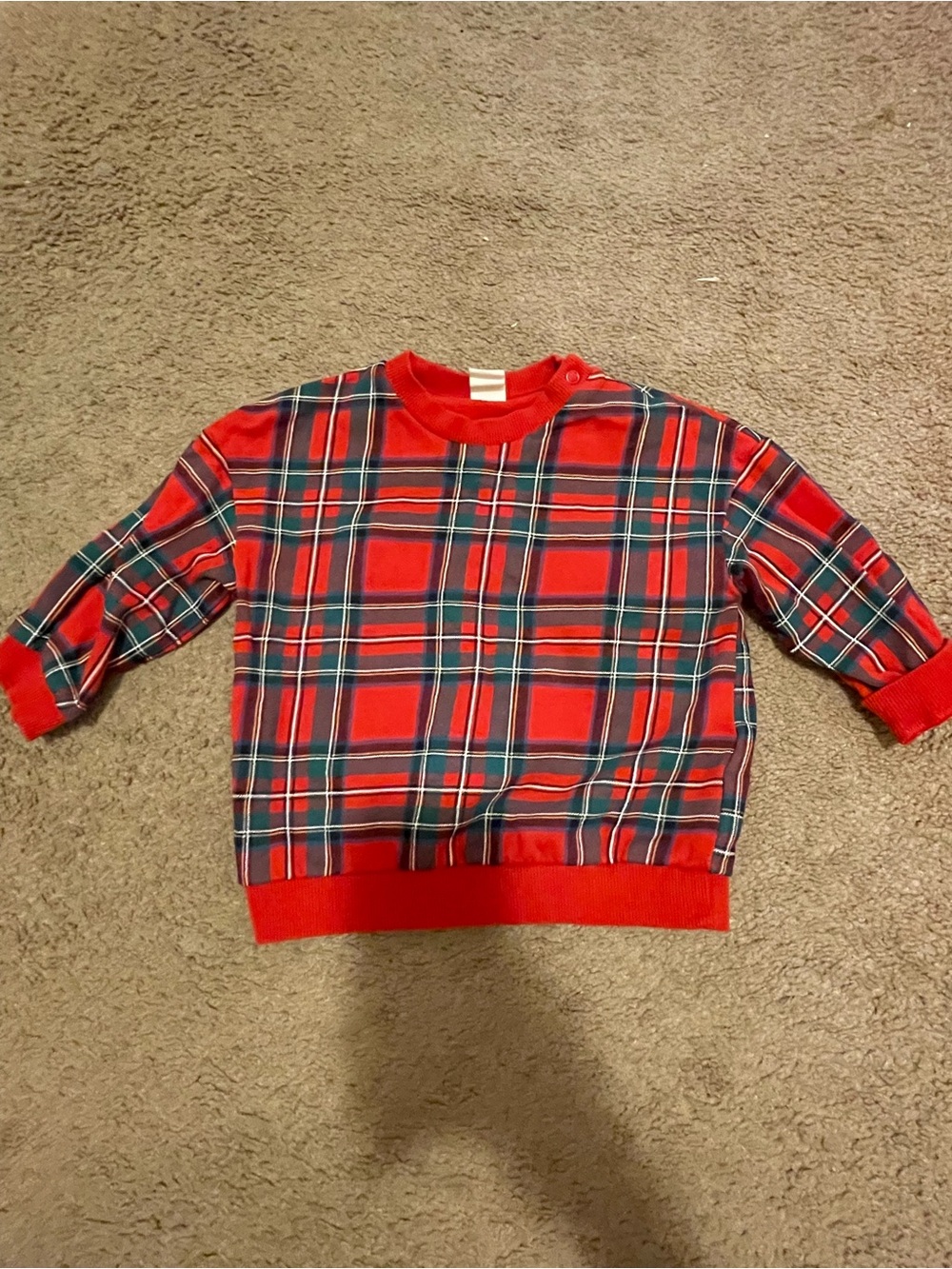 Baby H&M red, blue, and white plaid sweater in a US 12 months